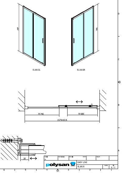 Polysan EASY LINE 1800, obdélníková sprchová zástěna posuvné dveře - EL1815