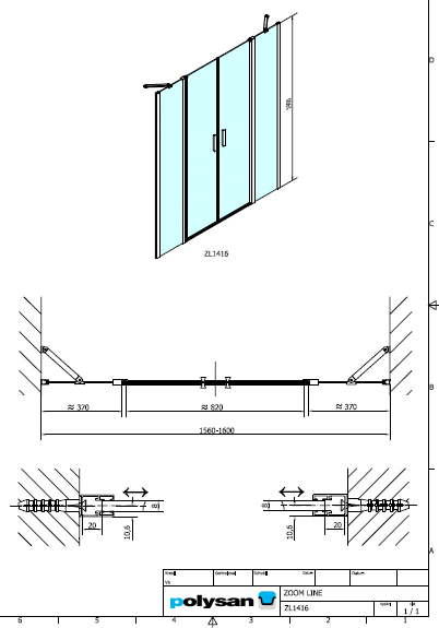 Polysan ZOOM LINE 1600, sprchové dveře - ZL1416