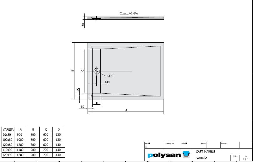 Polysan VARESA 110x90x4cm - 72938