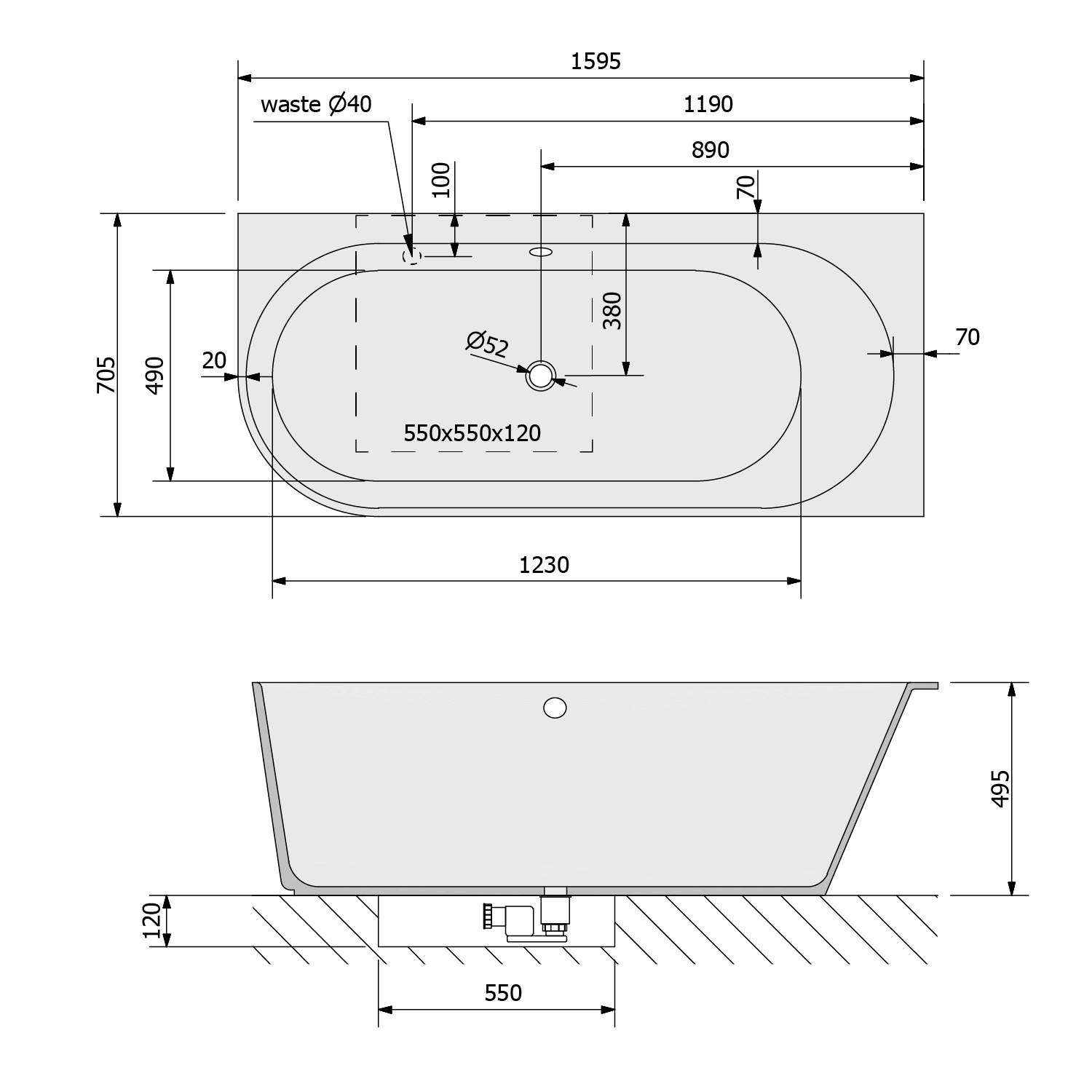 Polysan SUSSI R 160x70 volně stojící vana, černá - 80219R
