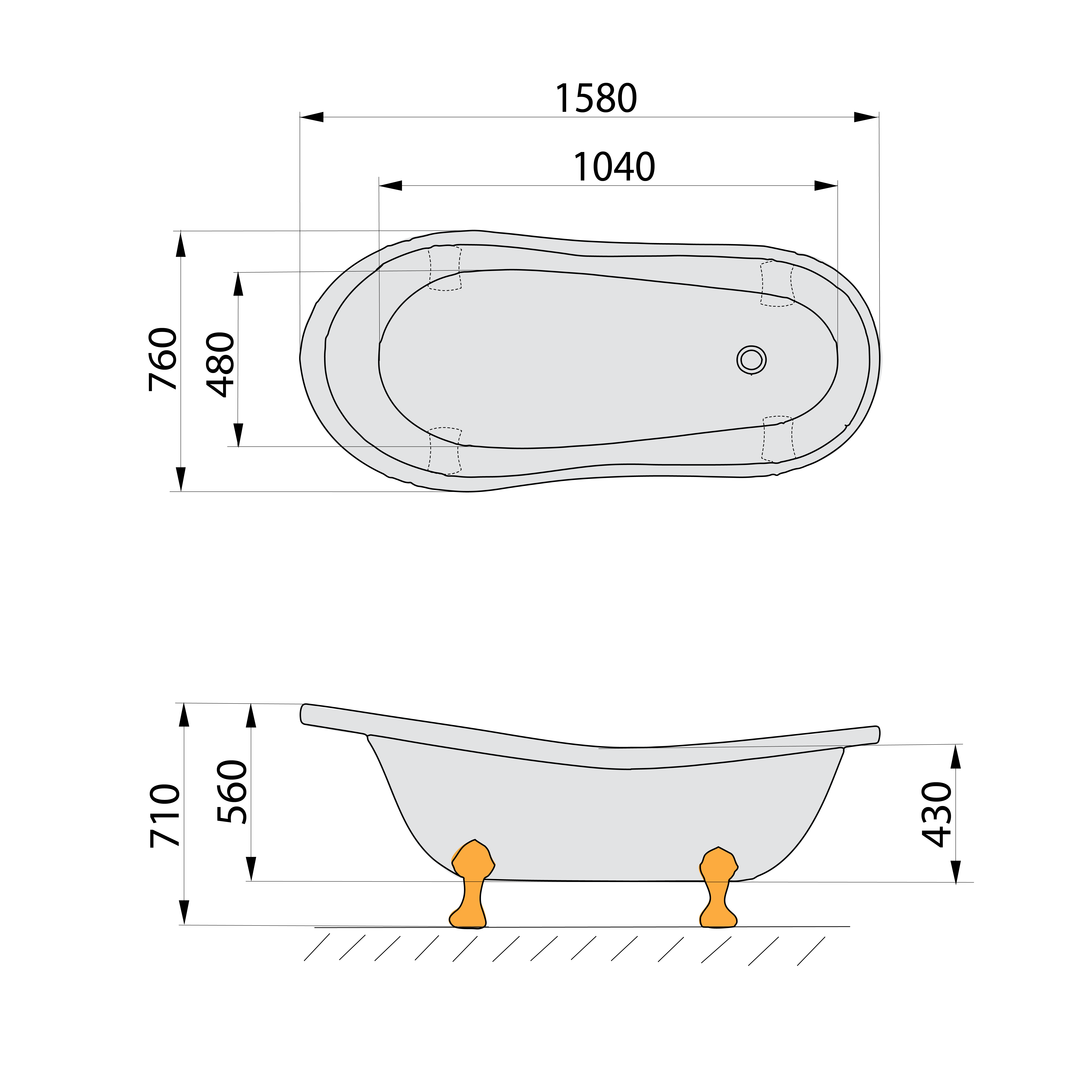  Polysan RETRO 160x80 volně stojící vana - 72971