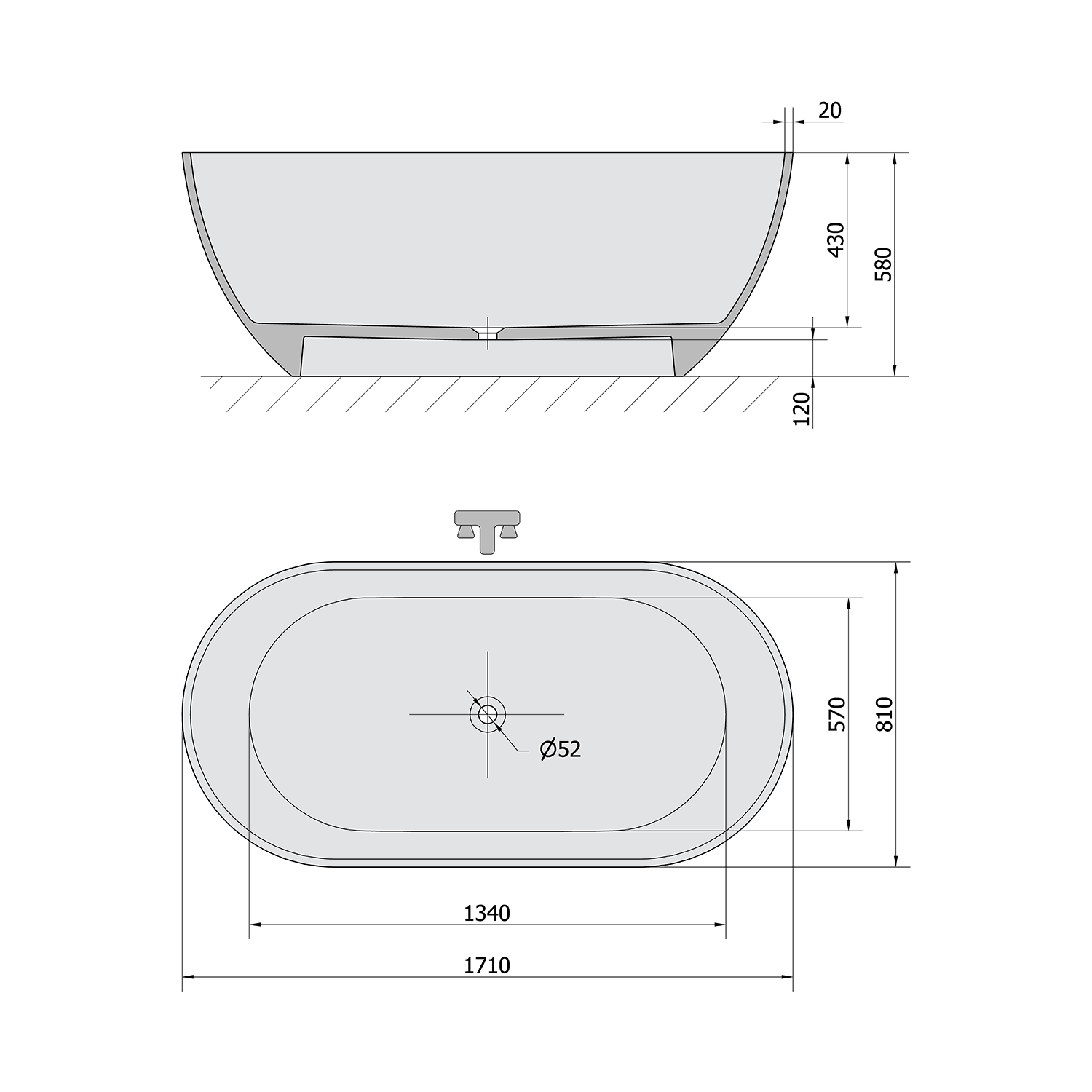 Polysan REDUTA 171x81x58 volně stojící vana - 71842