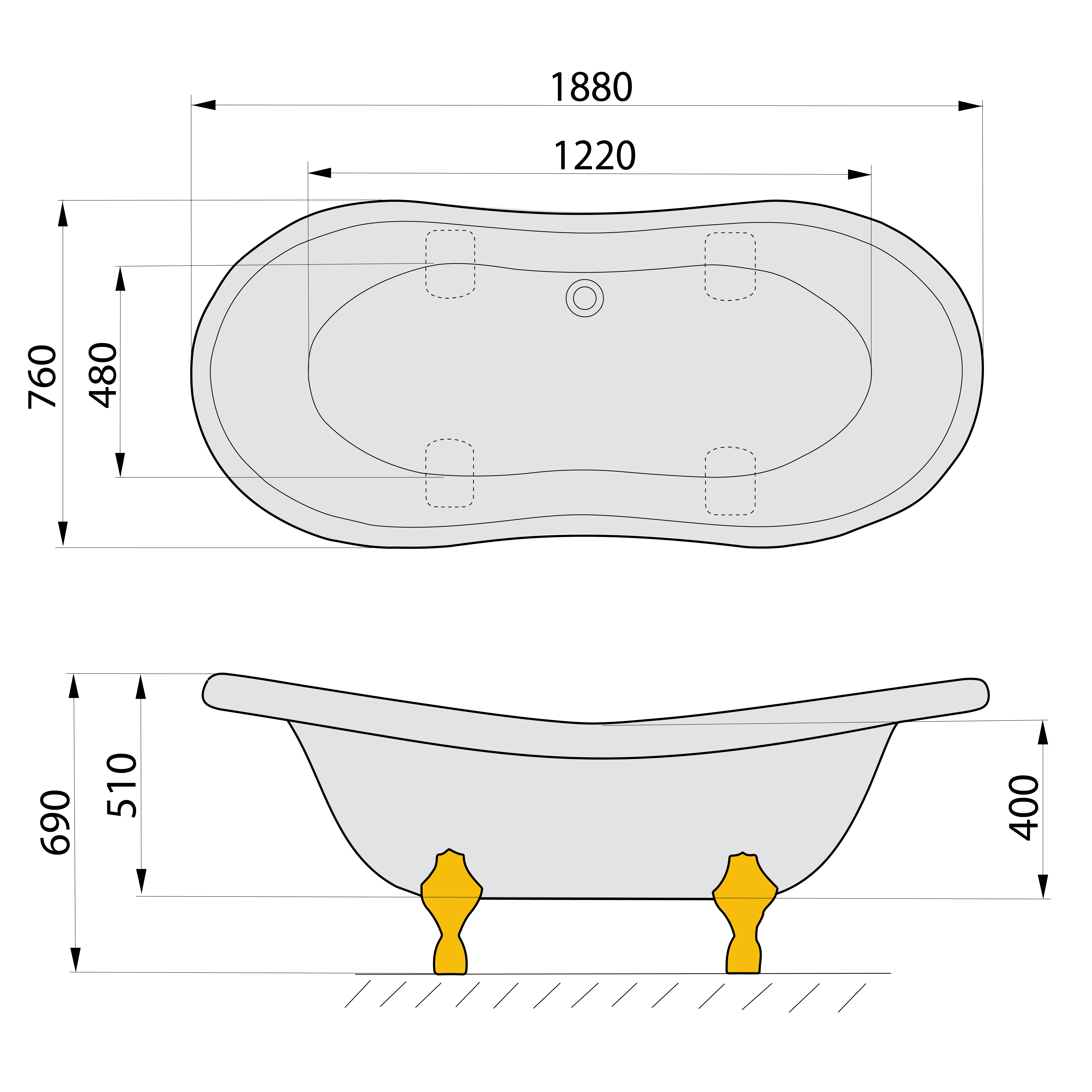  Polysan CHARLESTON 188x80 volně stojící vana - 72960