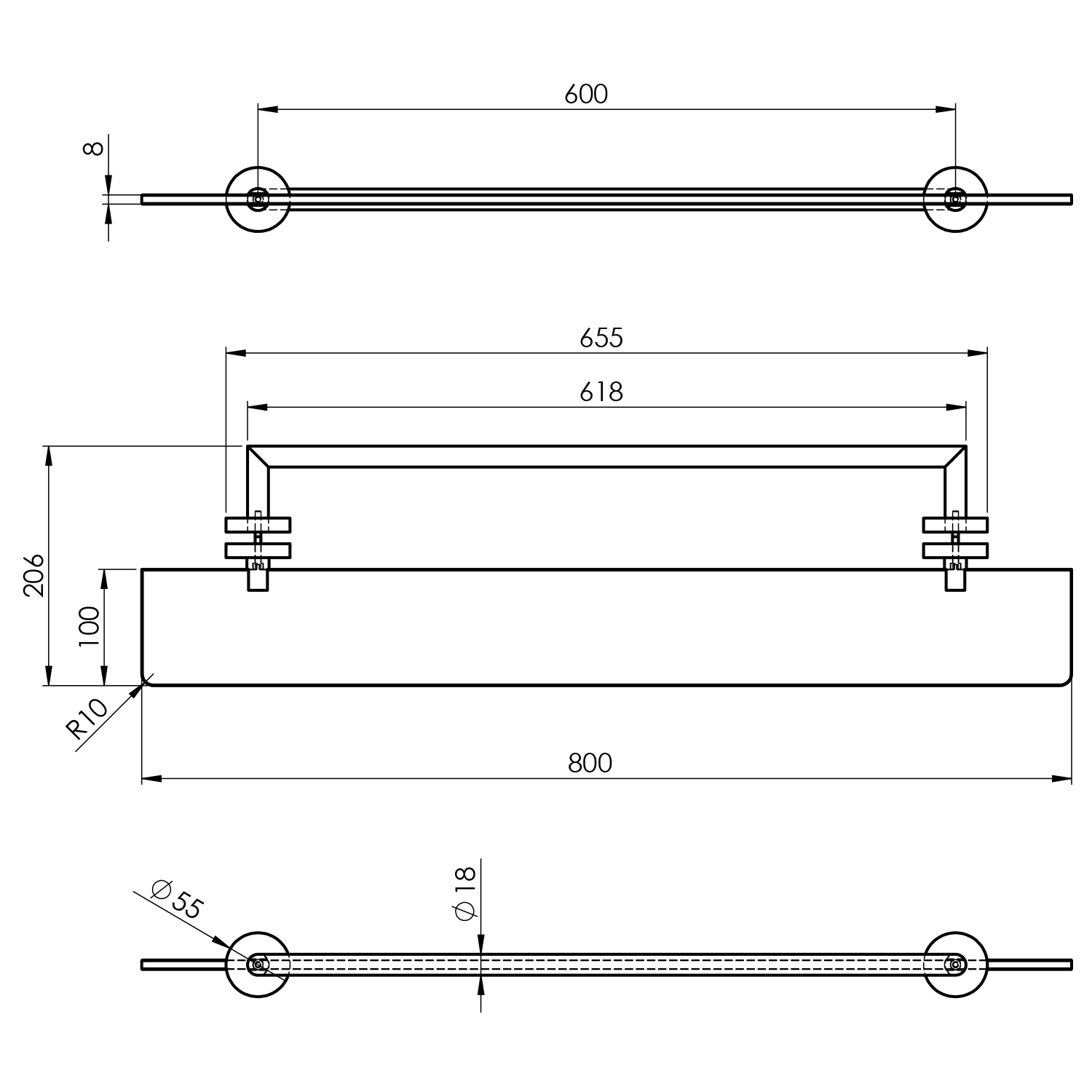 X-ROUND police s držákem osušky na skleněnou zástěnu, chrom - XR458