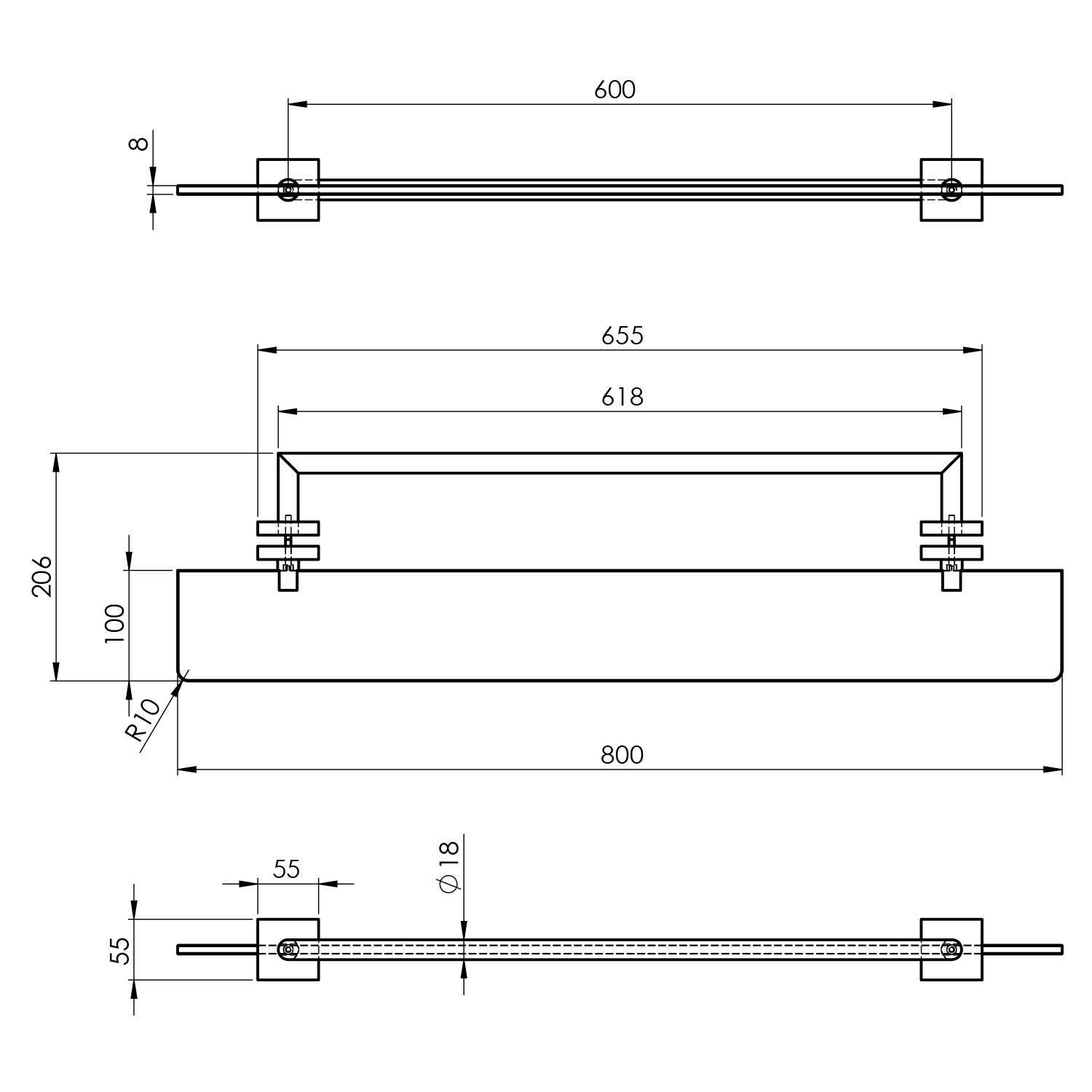 X-SQUARE police s držákem osušky na skleněnou zástěnu, chrom - XQ458