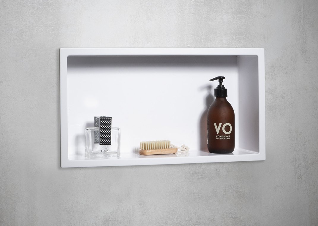 INSERTA zapuštěná police do obkladu, 510x270 mm, litý mramor, bílá