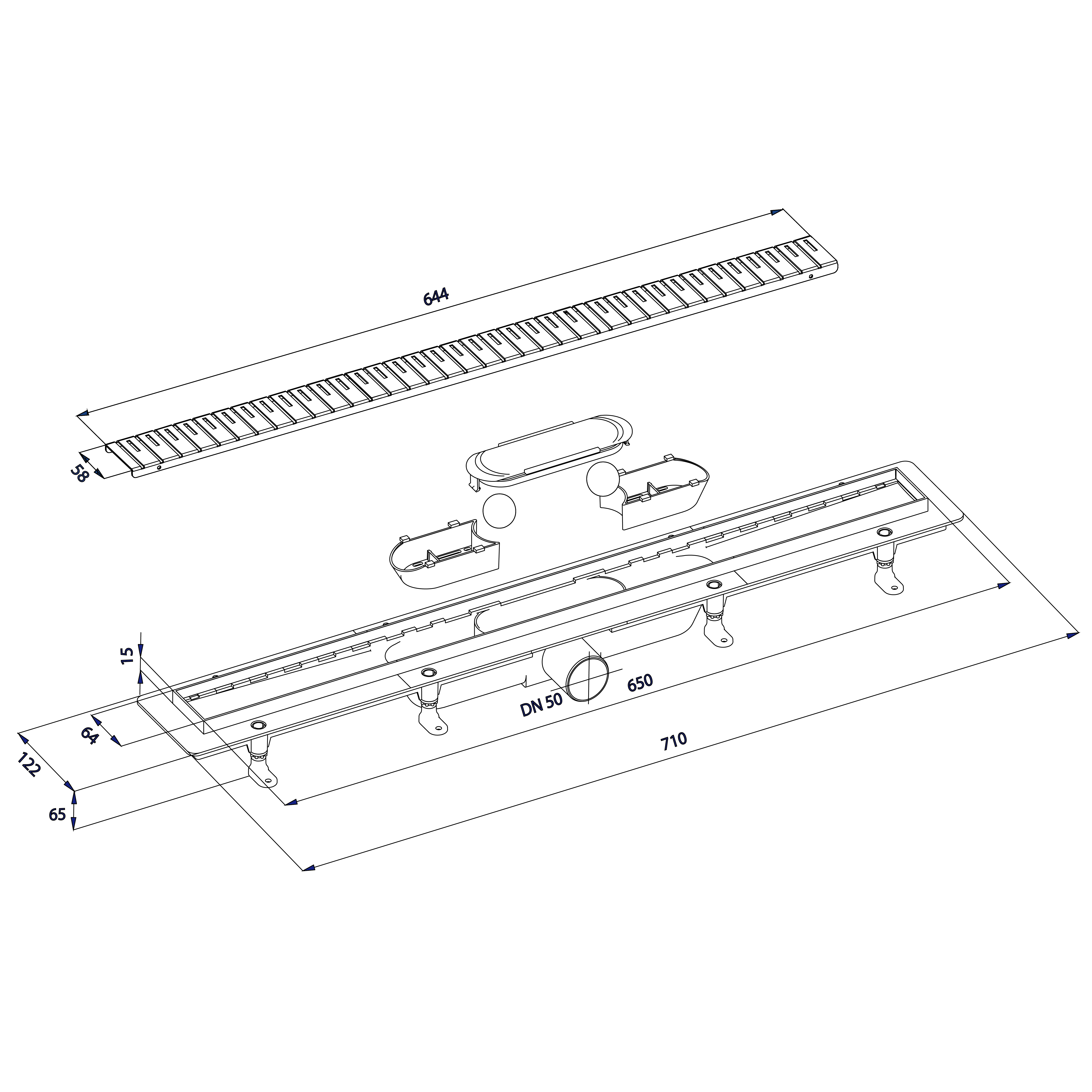 Polysan KLAVER BLACK 710 mm, kanálek s nerezovým roštem - 73721B