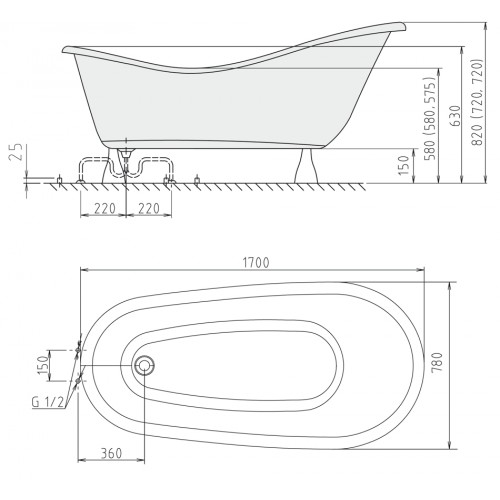  Polysan RETRO 170x80 volně stojící vana - 42122