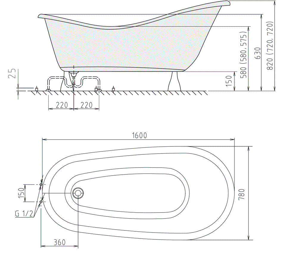  Polysan RETRO 160x80 volně stojící vana - 37122