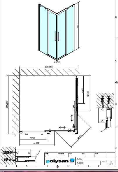 Polysan ALTIS LINE 900x900, čtvercová sprchová zástěna - 1590C