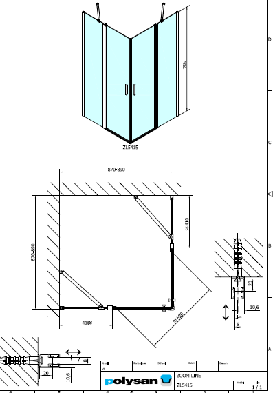 Polysan ZOOM LINE 900x900, čtvercová sprchová zástěna - ZL5415