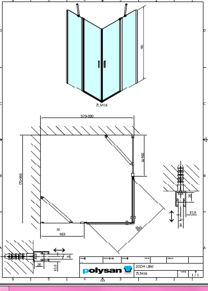 Polysan ZOOM LINE 1000x1000, čtvercová sprchová zástěna - ZL5416
