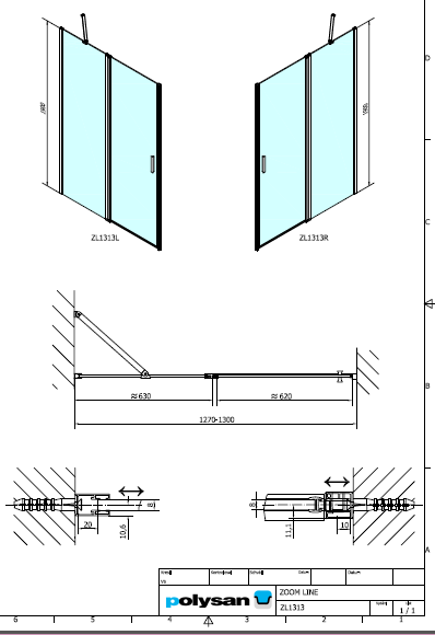 Polysan ZOOM LINE 1300, sprchové dveře - ZL1313