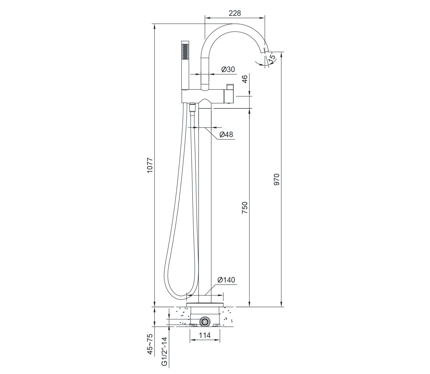 RHAPSODY vanová baterie s připojeními do podlahy, chrom - R5018