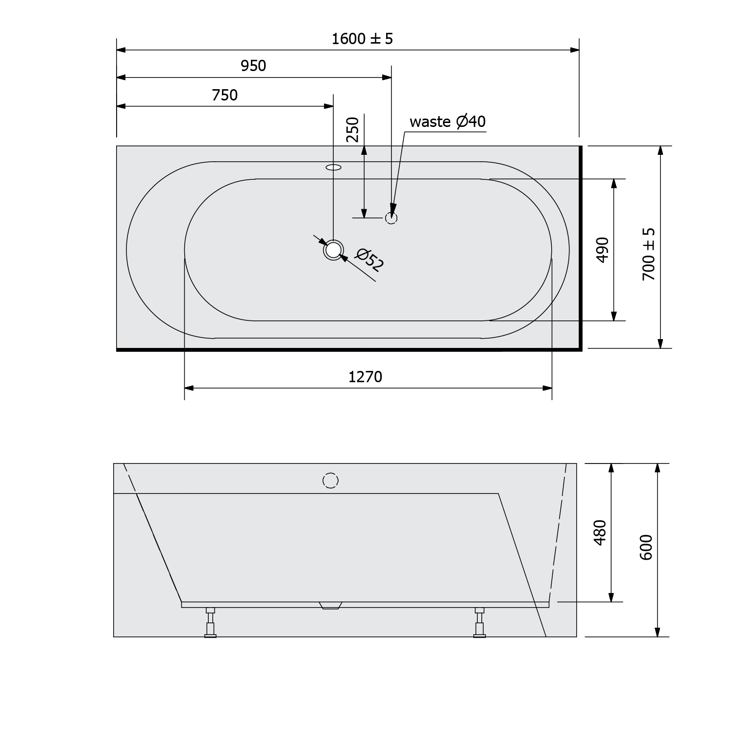Polysan ASTRA BL MONOLITH 160x70 vana - 32611ML