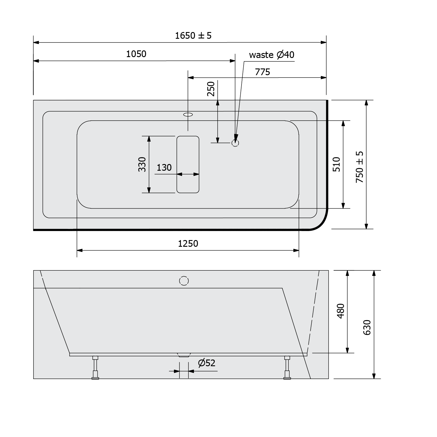 Polysan MARLENE CURVE L MONOLITH 165x75 vana - 72403MCL