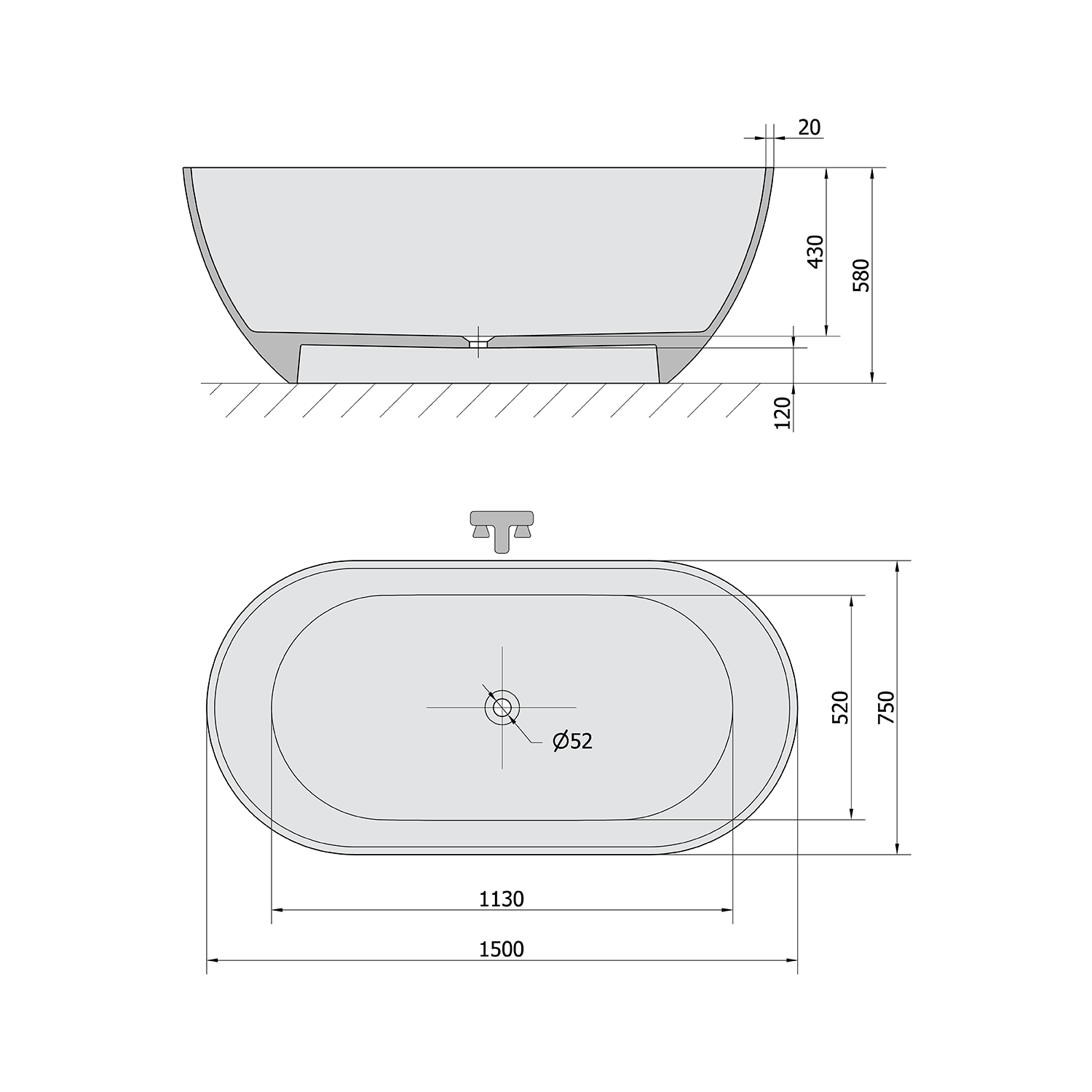 Polysan REDUTA 150x75x58 volně stojící vana - 71843