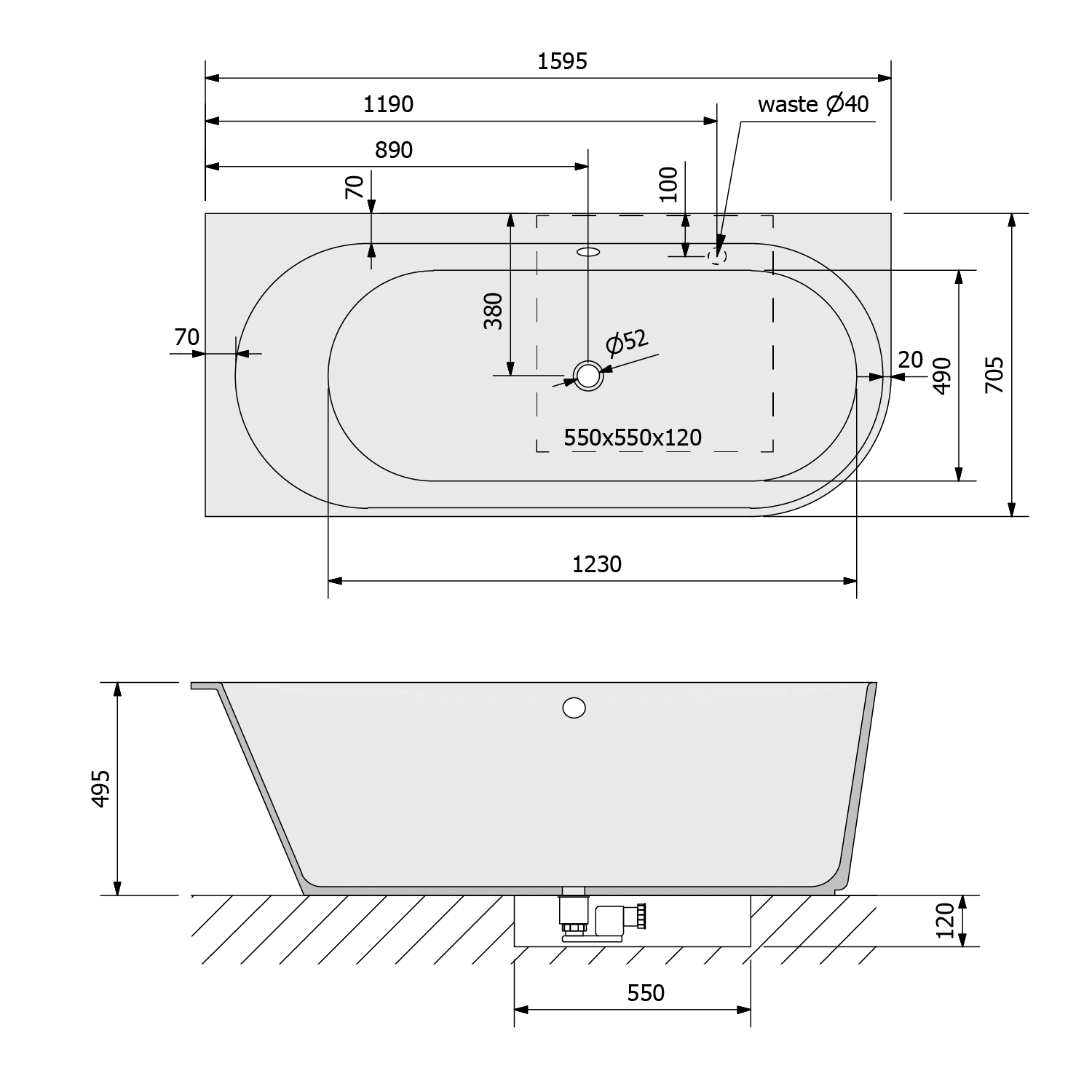 Polysan SUSSI L 160x70 volně stojící vana, černá - 80219L