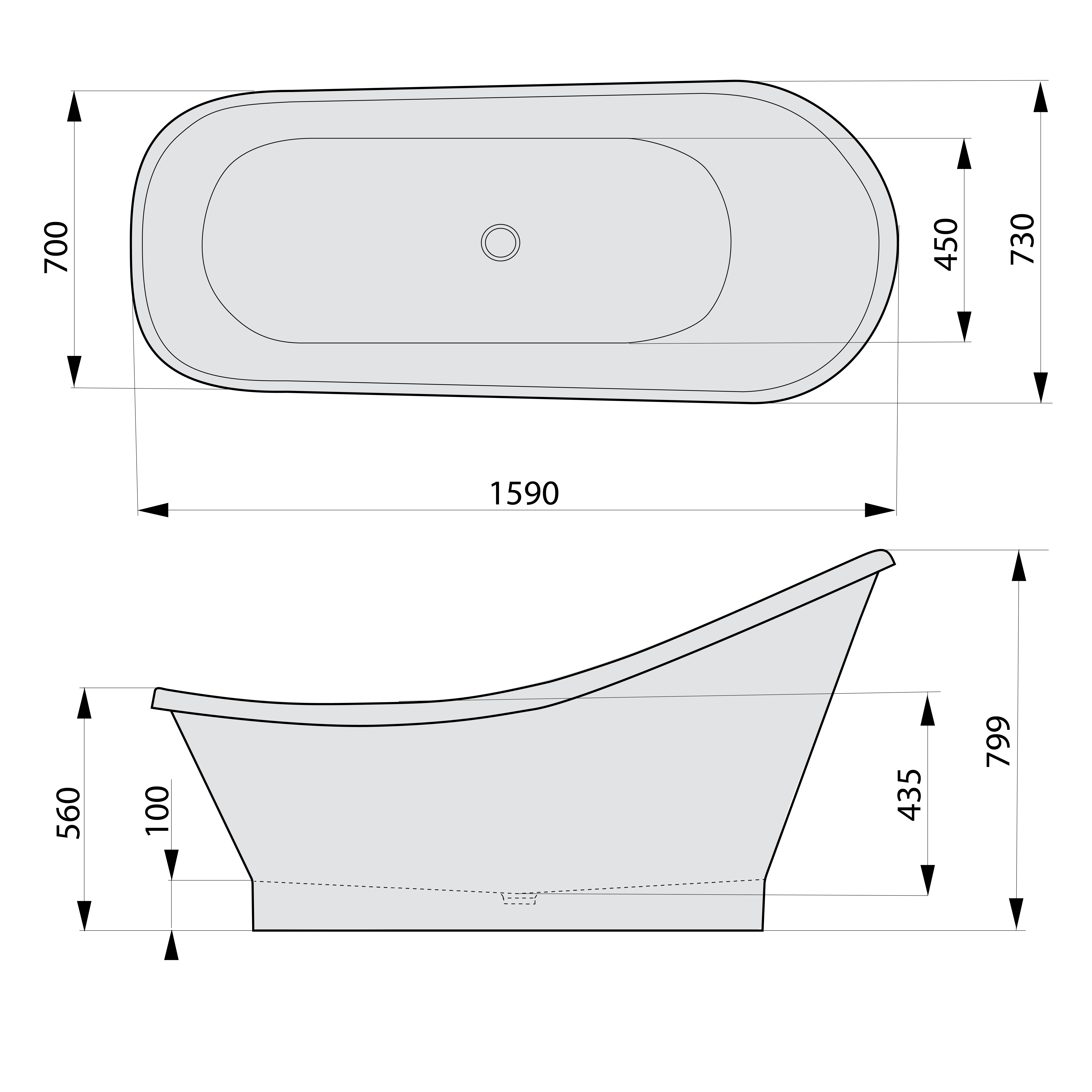 Polysan LUTON 159x73x80 volně stojící vana - 93867