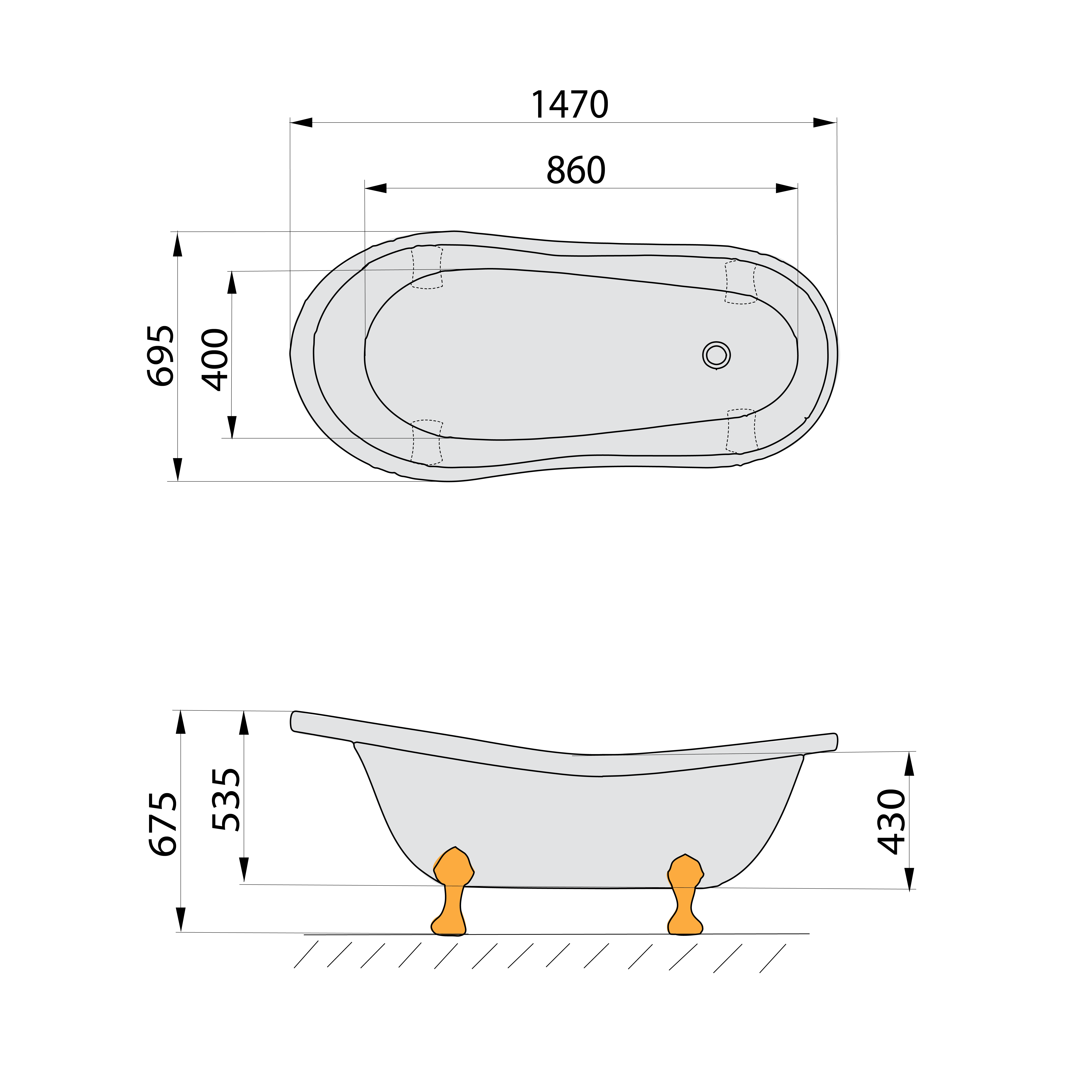  Polysan RETRO 147x69,5x67,5cm volně stojící vana - 85326