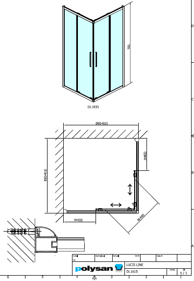 Polysan LUCIS LINE 900x900, čtvercová sprchová zástěna - DL1615