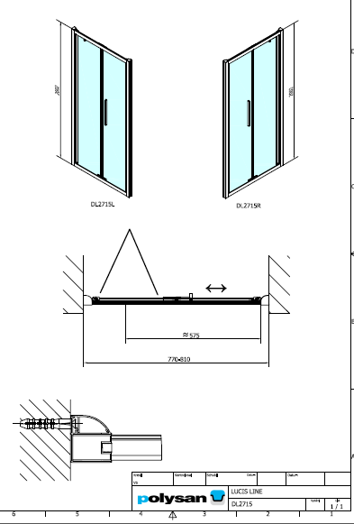 Polysan LUCIS LINE 800, čtvercová sprchová zástěna skládací dveře- DL2715