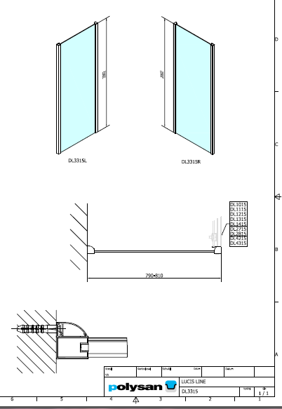 Polysan LUCIS LINE 800,  sprchová zástěna boční stěna - DL3315