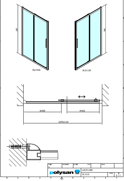 Polysan LUCIS LINE 1100, obdélníková sprchová zástěna posuvné dveře- DL1115