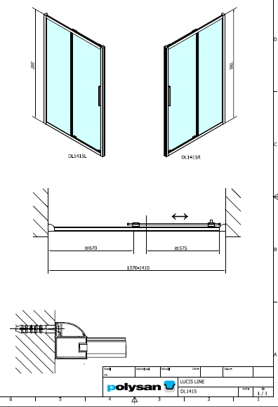 Polysan LUCIS LINE 1400, obdélníková sprchová zástěna posuvné dveře- DL1415