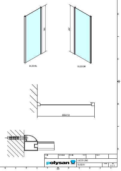 Polysan LUCIS LINE 700, obdélníková sprchová zástěna boční stěna - DL3215