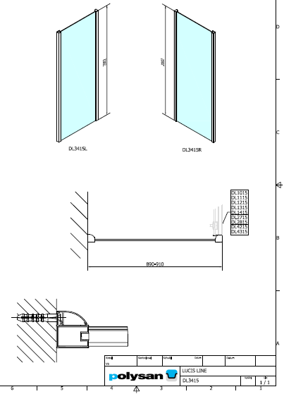 Polysan LUCIS LINE 900,  sprchová boční stěna - DL3415
