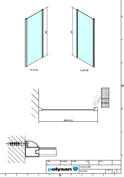 Polysan LUCIS LINE 1000, obdélníková sprchová zástěna boční stěna - DL3515
