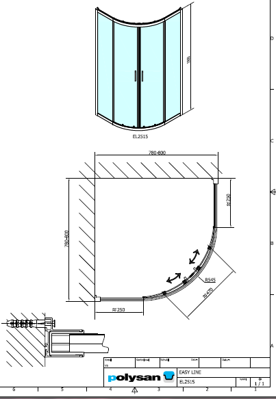 Polysan EASY LINE 800x800, čtvrtkruhová sprchová zástěna R55 - EL2515