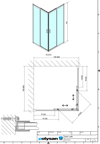 Polysan EASY LINE 800x800, čtvercová sprchová zástěna - EL5215