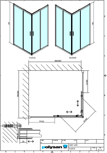 Polysan EASY LINE 900x800, čtvercová sprchová zástěna - EL5315