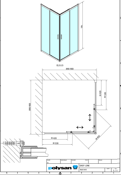 Polysan EASY LINE 900x900, čtvercová sprchová zástěna - EL5115