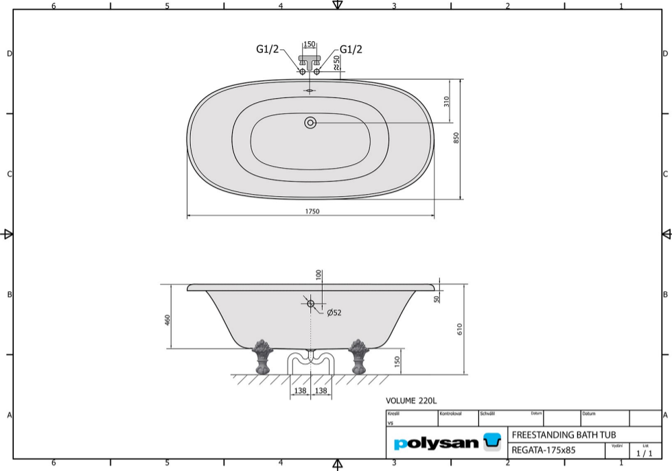  Polysan REGATA 175x85 volně stojící vana - 10221