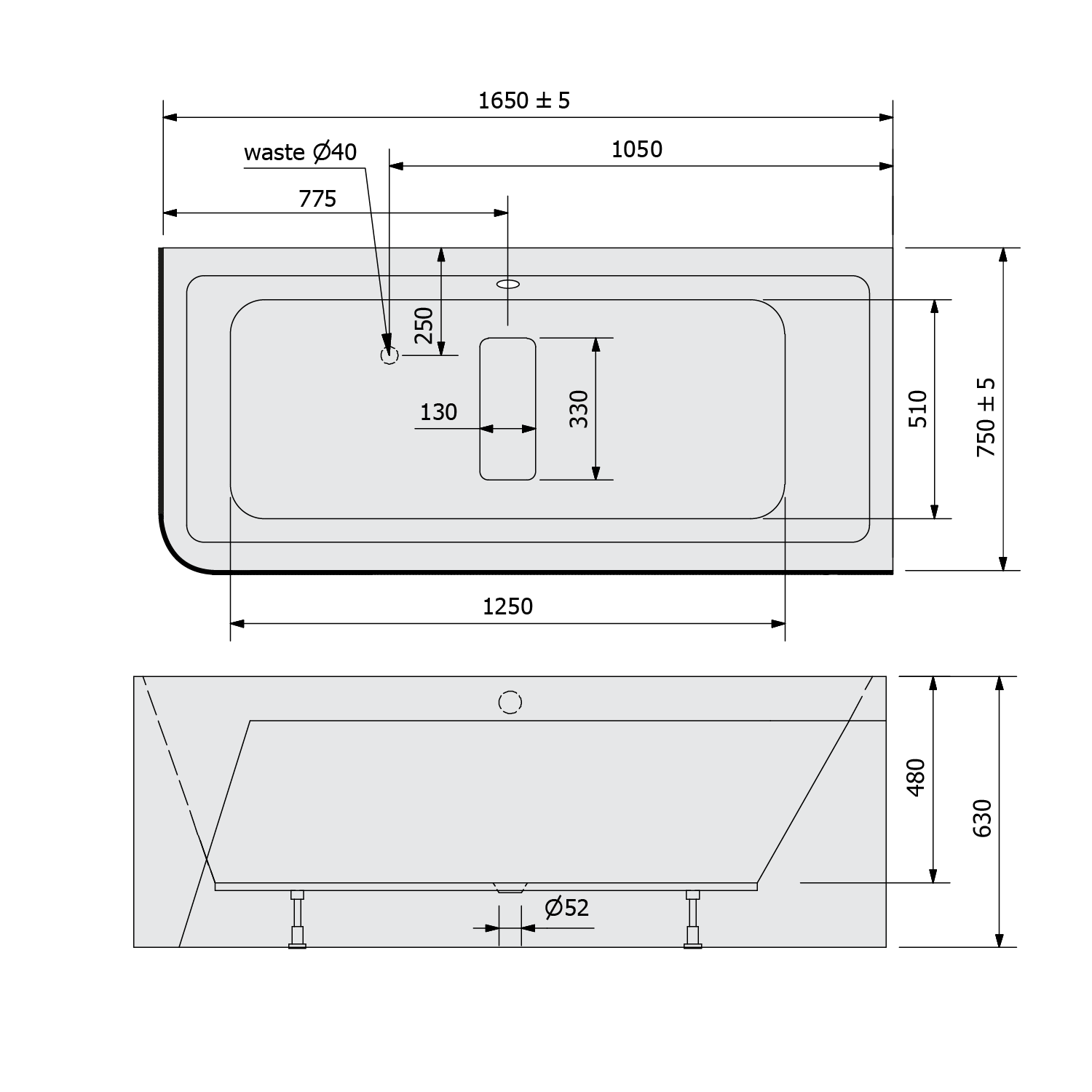 Polysan MARLENE CURVE R MONOLITH 165x75 vana - 72403MCR