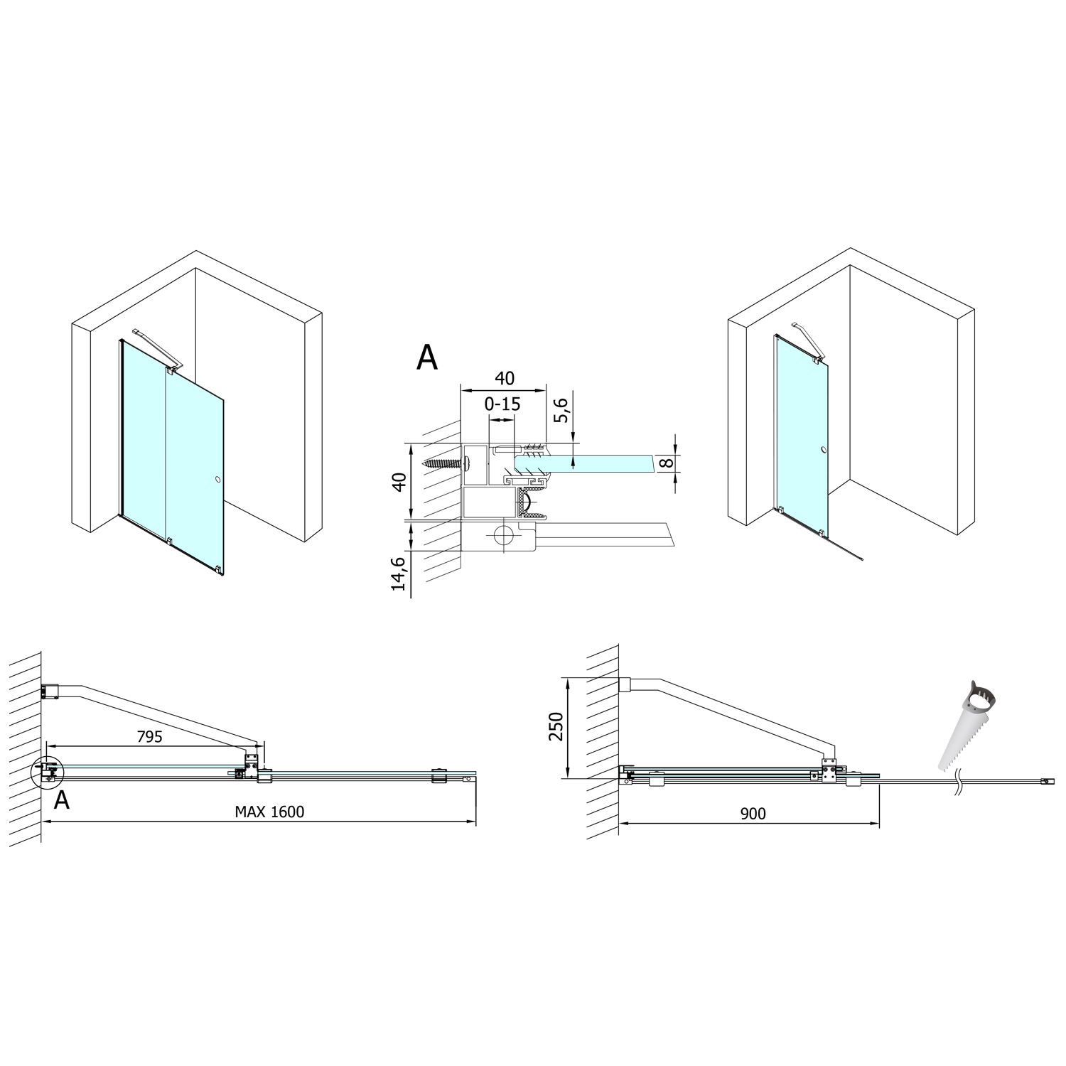 Polysan MODULAR SHOWER 1600 zástěna s pojezdy - MS5-160